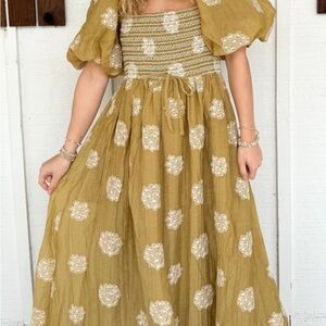 NWT - Worth Collective Aimee Smocked Dress in Olive Green - Size M